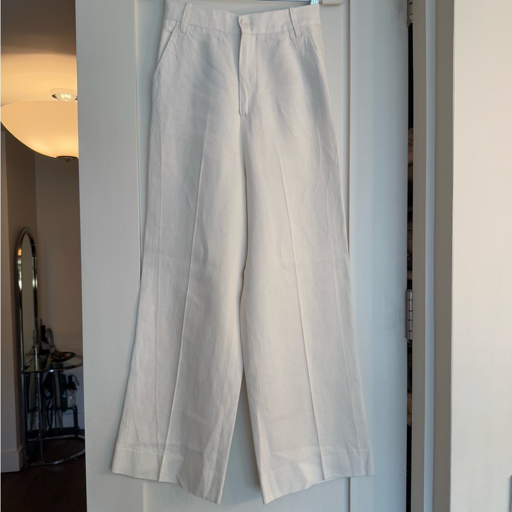 Zara White Linen Wide-Leg Pants Size XS